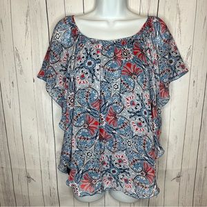 Cato Women’s Blue Paisley Print Short Sleeve Flowy Top Size Small